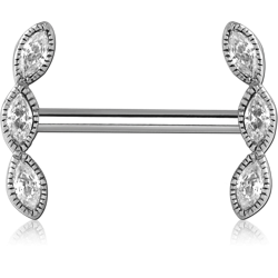 SURGICAL STEEL GRADE 316L NIPPLE PIERCING INTERNAL THREADED JEWELED BAR