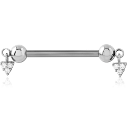 SURGICAL STEEL GRADE 316L INTERNAL NIPPLE BARBELL POLISHED BALLS WITH TRIANGLE GEM CHARMS