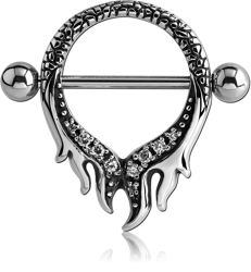 SURGICAL STEEL GRADE 316L KOOL KATANA JEWELED FLAME NIPPLE SHIELD