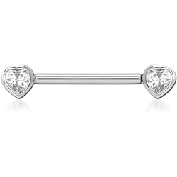 SURGICAL STEEL GRADE 316L THREADLESS BARBELL JEWELED NIPPLE BAR - HEART
