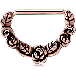 ROSE GOLD PVD COATED SURGICAL STEEL GRADE 316L NIPPLE CLICKER - ROSES