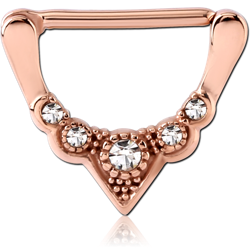 ROSE GOLD PVD COATED SURGICAL STEEL GRADE 316L JEWELED NIPPLE CLICKER - FILIGREE