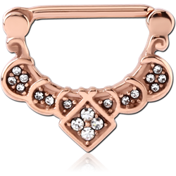 ROSE GOLD PVD COATED SURGICAL STEEL GRADE 316L JEWELED NIPPLE CLICKER - FILIGREE