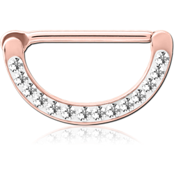 ROSE GOLD PVD COATED SURGICAL STEEL GRADE 316L CRYSTALINE JEWELED NIPPLE CLICKER
