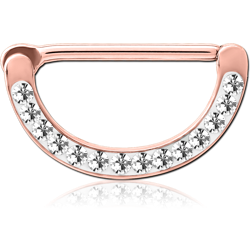 ROSE GOLD PVD COATED SURGICAL STEEL GRADE 316L CRYSTALINE JEWELED NIPPLE CLICKER