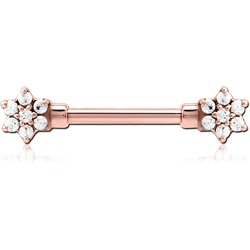 ROSE GOLD PVD COATDE SURGICAL STEEL GRADE 316L JEWELED NIPPLE BAR - FLOWER