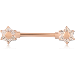 ROSE GOLD PVD COATED SURGICAL STEEL GRADE 316L JEWELED NIPPLE BAR - FLOWER