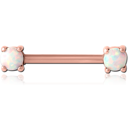 ROSE GOLD PVD COATED SURGICAL STEEL GRADE 316L EXTERNAL THREADED SYNTHETIC OPAL NIPPLE BAR