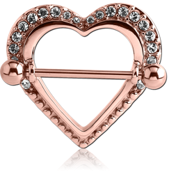 ROSE GOLD PVD COATED SURGICAL STEEL GRADE 316L JEWELED NIPPLE SHILED - HEART