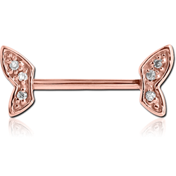 ROSE GOLD PVD COATED SURGICAL STEEL GRADE 316L JEWELED NIPPLE BAR - BUTTERFLY