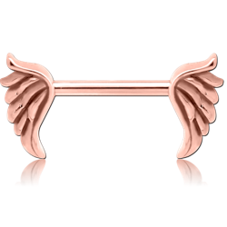 ROSE GOLD PVD COATED SURGICAL STEEL GRADE 316L NIPPLE BAR - ANGEL WING