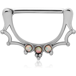 SURGICAL STEEL GRADE 316L PRONG SET SYNTHETIC OPAL NIPPLE CLICKER