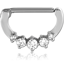 SURGICAL STEEL GRADE 316L PRONG SET JEWELED NIPPLE CLICKER