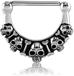 SURGICAL STEEL GRADE 316L NIPPLE CLICKER - SKULLS AND BONES