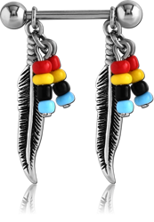 SURGICAL STEEL GRADE 316L NIPPLE SHIELD - BEADS AND FEATHER