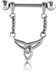 SURGICAL STEEL GRADE 316L JEWELED NIPPLE SHIELD - TRIQUETRA WITH CHAIN