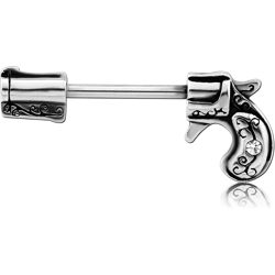 SURGICAL STEEL GRADE 316L JEWELED NIPPLE BAR - GUN