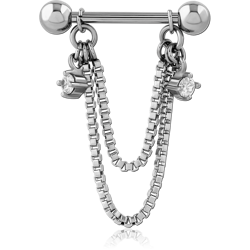 SURGICAL STEEL GRADE 316L JEWELED NIPPLE BAR WITH CHAIN