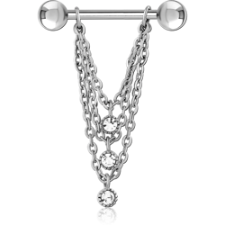 SURGICAL STEEL GRADE 316L JEWELED NIPPLE BAR WITH CHAIN