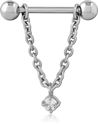 SURGICAL STEEL GRADE 316L JEWELED NIPPLE BAR WITH CHAIN