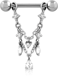 SURGICAL STEEL GRADE 316L JEWELED NIPPLE BAR WITH CHAIN