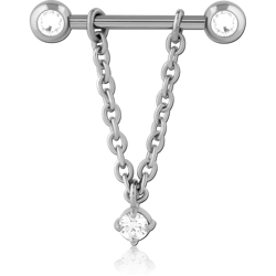 SURGICAL STEEL GRADE 316L JEWELED NIPPLE BAR WITH CHAIN