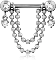 SURGICAL STEEL GRADE 316L JEWELED NIPPLE BAR WITH CHAIN