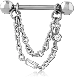 SURGICAL STEEL GRADE 316L JEWELED NIPPLE BAR WITH CHAIN