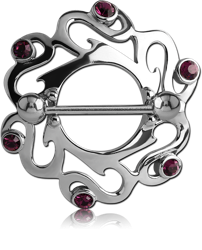 SURGICAL STEEL GRADE 316L JEWELED NIPPLE SHIELD - ROUND FILIGREE