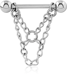 316L SURGICAL STEEL GRADE 316L NIPPLE SHIELD MIXED LINK TRIPLE CHAINS WITH CENTER RING DRAPE
