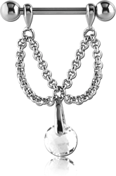 SURGICAL STEEL GRADE 316L JEWELED NIPPLE SHIELD - CHAIN AND ROUND BALL