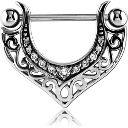 SURGICAL STEEL GRADE 316L JEWELED NIPPLE SHIELD - V FILIGREE