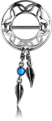 SURGICAL STEEL GRADE 316L TURQUOISE DREAMCATCHER WITH FEATHERS NIPPLE SHIELD