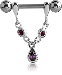 STERLING 925 SILVER JEWELED CHAIN NIPPLE STIRRUP