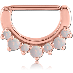 STERILE ROSE GOLD PVD COATED SURGICAL STEEL GRADE 316L PRONG SET ORGANIC SYNTHETIC OPAL NIPPLE CLICKER