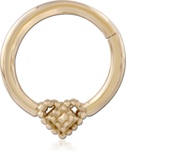 14 KARAT GOLD YELLOW HINGE SEGMENT RING BEADED DIAMOND ACCENT NOSE HOOP