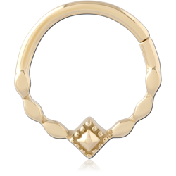 14 KARAT GOLD YELLOW HINGE SEGMENT RING GEOMETRIC DIAMOND CENTER NOSE HOOP