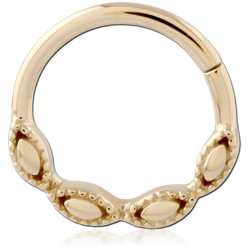 14 KARAT GOLD YELLOW HINGE SEGMENT RING MARQUISE PATTERN EDGE NOSE HOOP