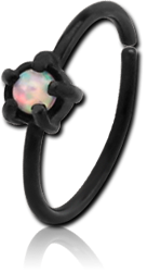 BLACK PVD COATED SURGICAL STEEL GRADE 316L SYNTHETIC OPAL SEAMLESS RING