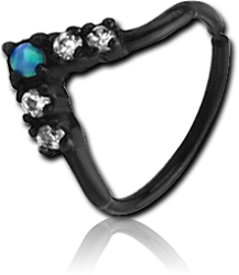 BLACK PVD COATED SURGICAL STEEL GRADE 316L SYNTHETIC OPAL SEAMLESS RING