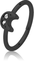 BLACK PVD COATED SURGICAL STEEL GRADE 316L JEWELED SEAMLESS RING - CRESCENT