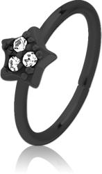 BLACK PVD COATED SURGICAL STEEL GRADE 316L JEWELED SEAMLESS RING - STAR