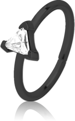 BLACK PVD COATED SURGICAL STEEL GRADE 316L JEWELED SEAMLESS RING - TRIANGLE