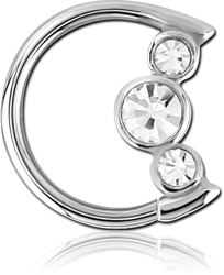 SURGICAL STEEL GRADE 316L JEWELED OPEN MOON SEAMLESS RING