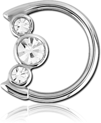 SURGICAL STEEL GRADE 316L JEWELED OPEN MOON SEAMLESS RING