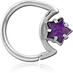 SURGICAL STEEL GRADE 316L JEWELED OPEN MOON SEAMLESS RING