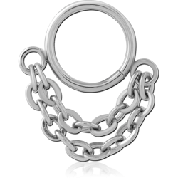 316L SURGICAL STEEL GRADE 316L HINGE SEGMENT RING WITH DOUBLE CHAIN CHARMS NOSE HOOP