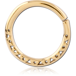 GOLD PVD 18K COATED SURGICAL STEEL GRADE 316L HINGE SEGMENT RING GEOMETRIC INNER DETAILING