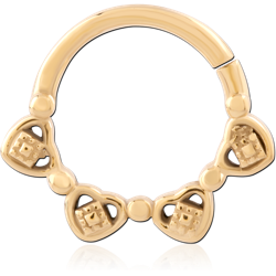 GOLD PVD 18K COATED SURGICAL STEEL GRADE 316L HINGE SEGMENT RING TRIPLE HEARTS