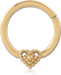 GOLD PVD 18K COATED SURGICAL STEEL GRADE 316L HINGE SEGMENT RING BEADED HEART